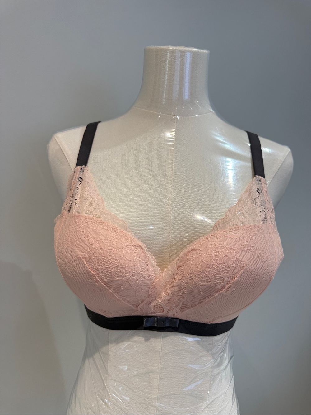 Women's Lace Bralette in Blush Pink with Black Trim